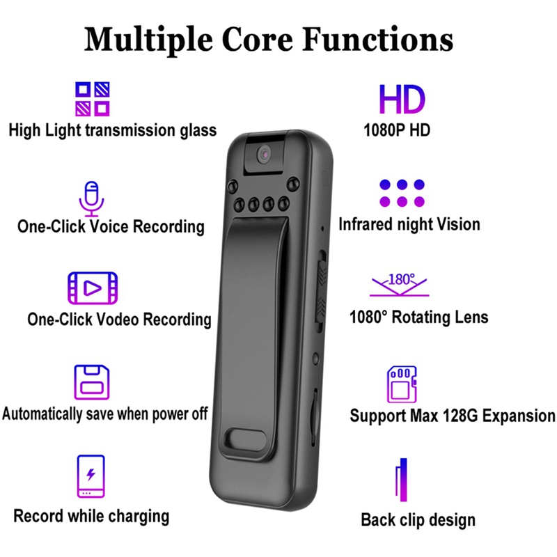 Camera full hd 1080p mini full hd Có Thể Quay Ban Đêm Thẻ Nhớ 180 Độ ° Ống Kính Xoay Tròng Nhiều Màu Sắc