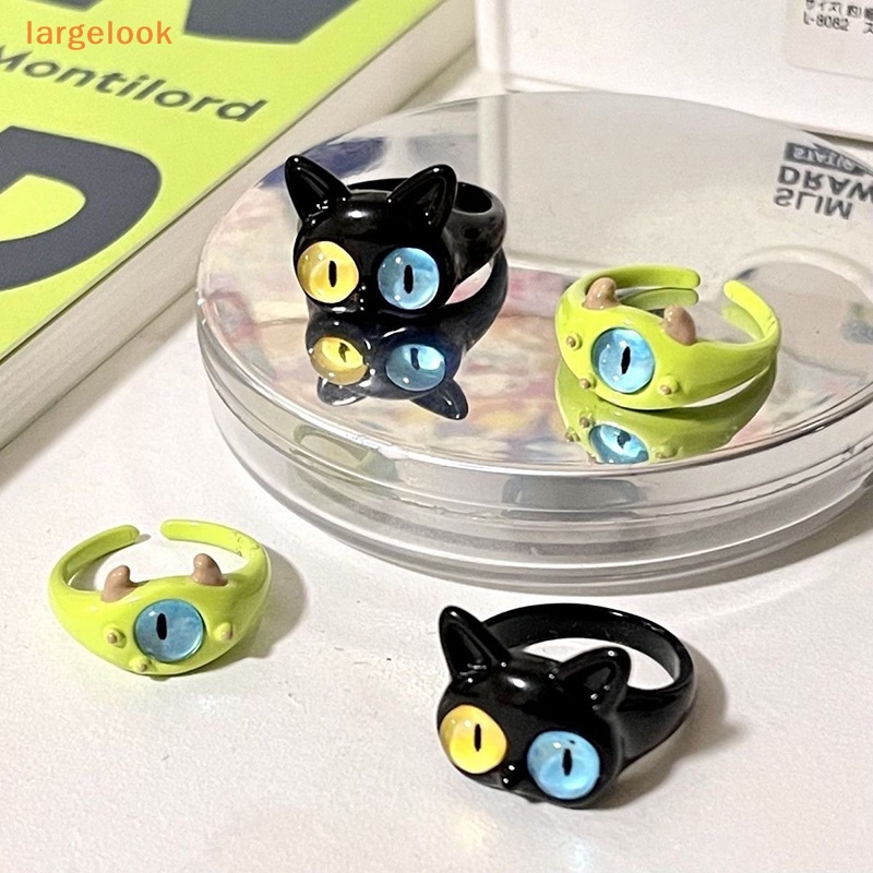 [largelook] Nhẫn quái vật xanh dễ thương cho nữ thời trang ngọt ngào mèo balck mở cặp đôi có thể điều chỉnh nhẫn cưới ngón tay phụ kiện trang sức