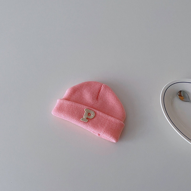 Simple letter baby beanie cap mùa thu đông ấm áp len mềm mại trẻ sơ sinh bé trai cô gái mũ đan dễ thương đàn hồi chống gió trẻ mới biết đi mũ ngoài trời