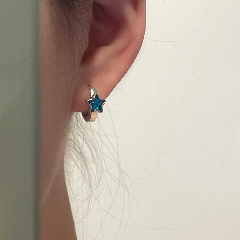 Sweet cool girls blue star s925 sterling silver buckle earring ear studs phụ kiện