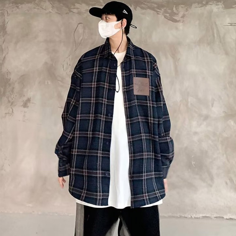 Áo Sơ Mi Nam Ca Rô Dài Tay Cổ Bẻ Thời Trang Hàn