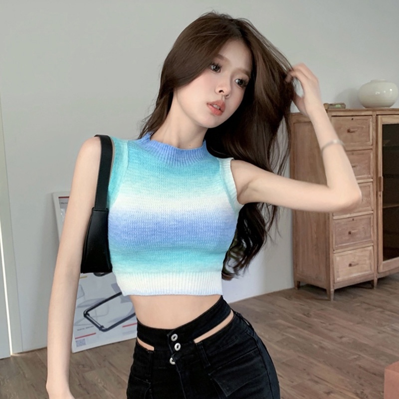 Áo Tank Top Dệt Kim Sát Nách Cổ Tròn Thiết Kế Quyến Rũ Cho Phái Nữ