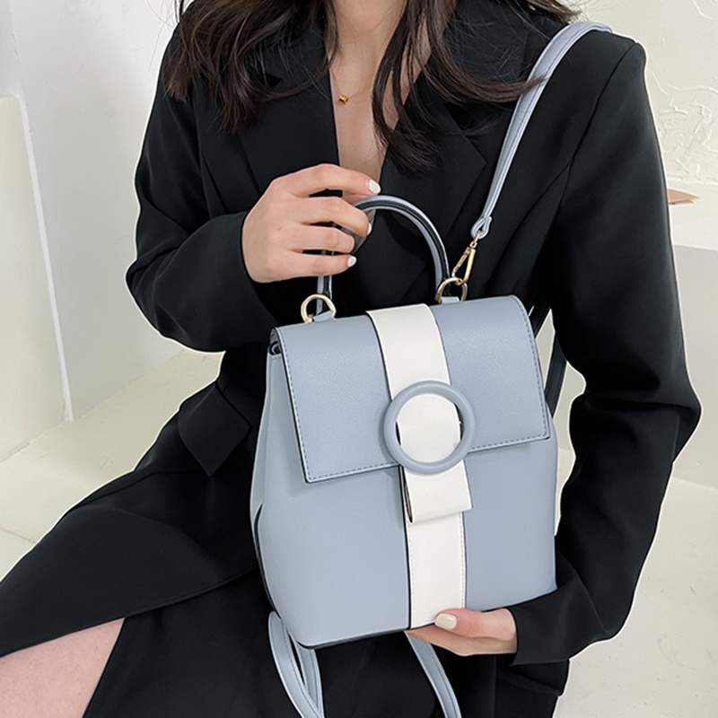 Ba Lô Da Phối Màu Tương Phản Phong Cách Phương Tây Cho Nữ