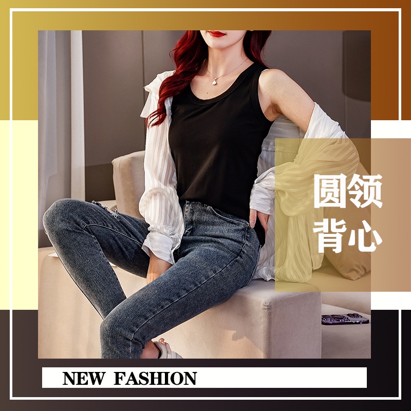 [ZY] S-xl Áo Thun Ba Lỗ Cotton Nhỏ Màu Trơn Cổ Tròn Đơn Giản Phong Cách Hàn Quốc Cho Nữ