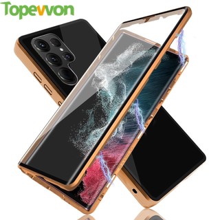 Ốp Lưng Cho Samsung Galaxy S23 S22 S21 Ultra Hai Mặt Kính Cường Lực Trong Suốt Ốp Lưng Điện Thoại 360 Full Bảo Vệ
