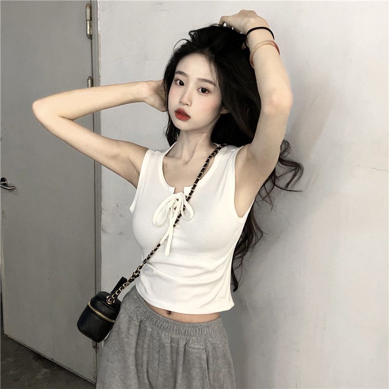 Áo Hai Dây Dáng Ngắn Ôm Sát Thắt Dây Đơn Giản Hợp Thời Trang