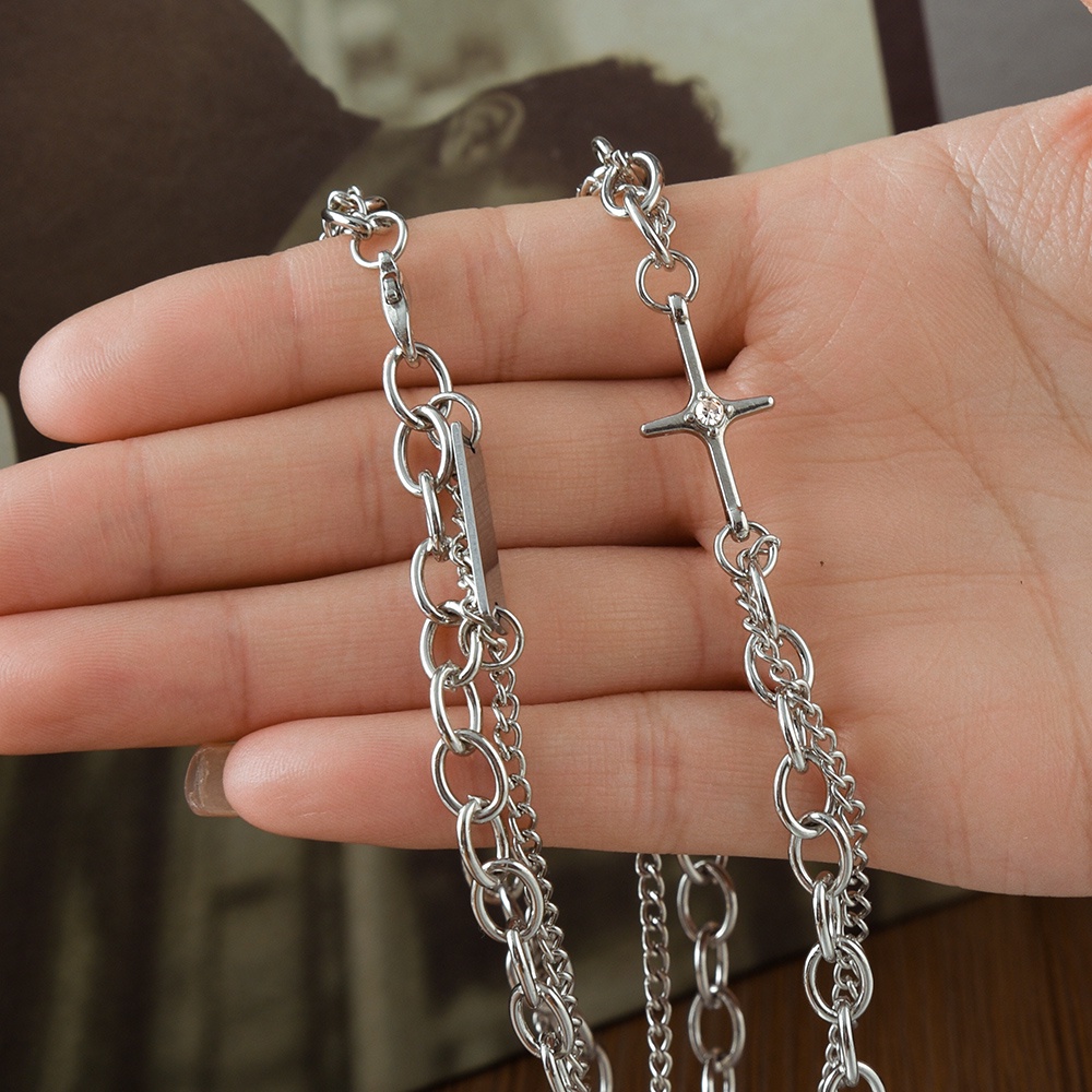Vòng Cổ Choker Hai Lớp Mặt Thánh Giá Bằng Thép Không Gỉ Phong Cách Punk Hip Hop Cá Tính Dành Cho Nam Nữ