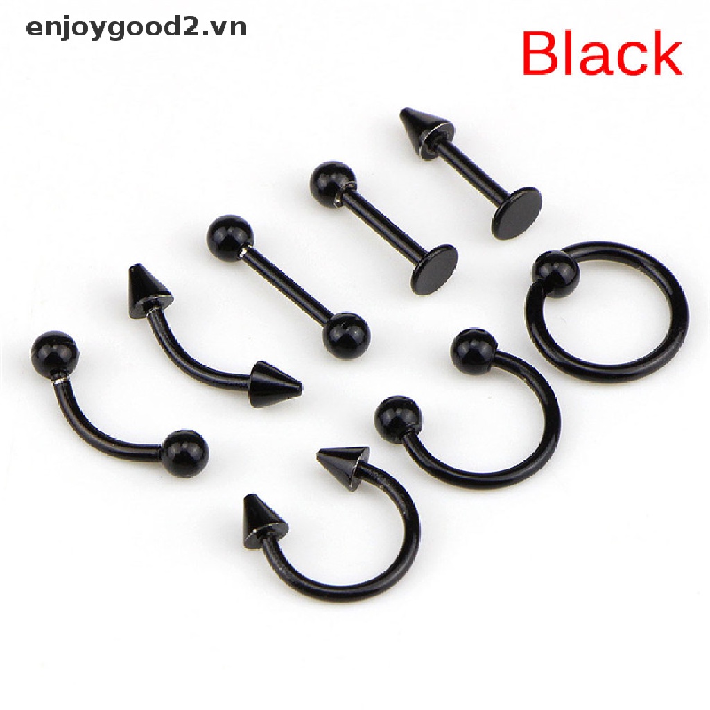 Set 8 Khuyên Mũi / Môi / Tai / Mũi / Lông Mày Bằng Thép Không Gỉ 16G