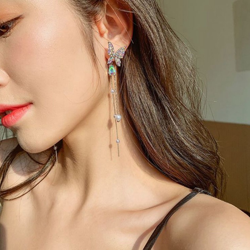 1 Đôi Bông Tai Dài Hình Bướm Đính Đá Thời Trang Dành Cho Nữ