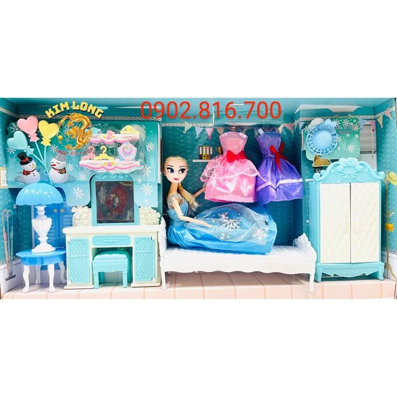 Hộp đồ chơi búp bê Elsa có cây phép thuật , vương miện , lâu đài , búp bê Elsa thay quần áo 125