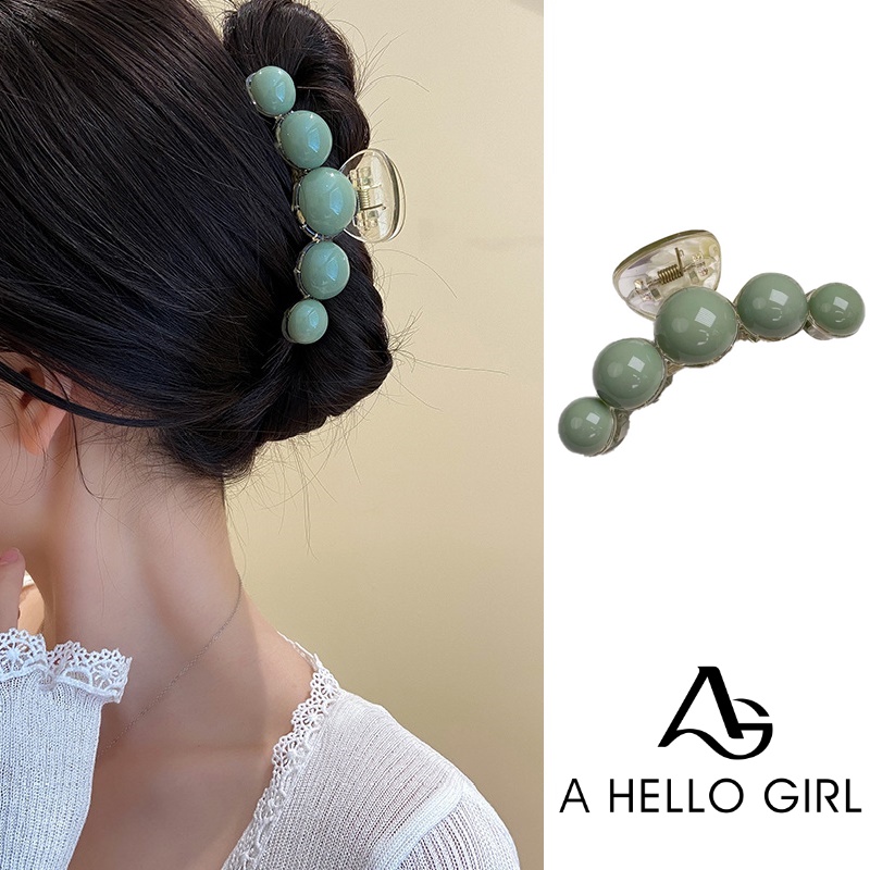 Ahellogirl Kẹp tóc ngọc trai màu xanh thời trang phong cách Hàn Quốc cho nữ