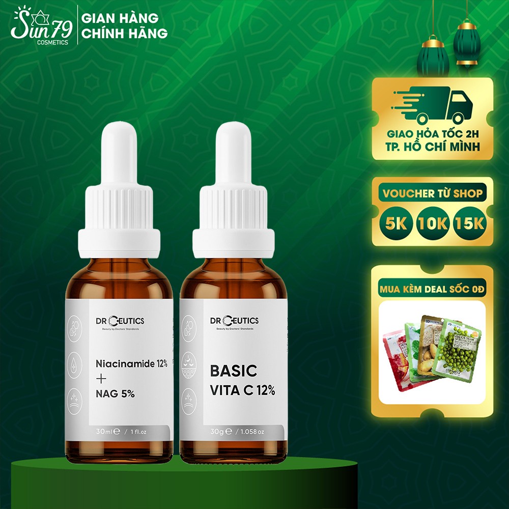 Combo 2 Sản Phẩm DrCeutics Làm Sáng, Giảm Thâm Cho Da Thường (Niacinamide 12% 30g + Vita C 12% 30g)
