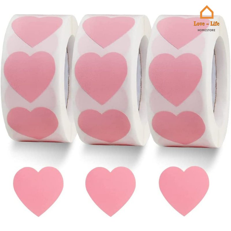 Cuộn 500 Miếng Dán Hình Trái Tim Màu Hồng / Đen Trang Trí Sổ Tay