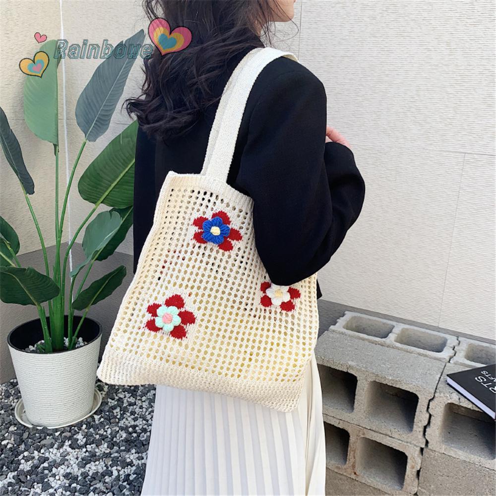 Túi Xách Đan Len Họa Tiết Cầu Vồng Thời Trang Xu Hướng Cho Nữ Y2k