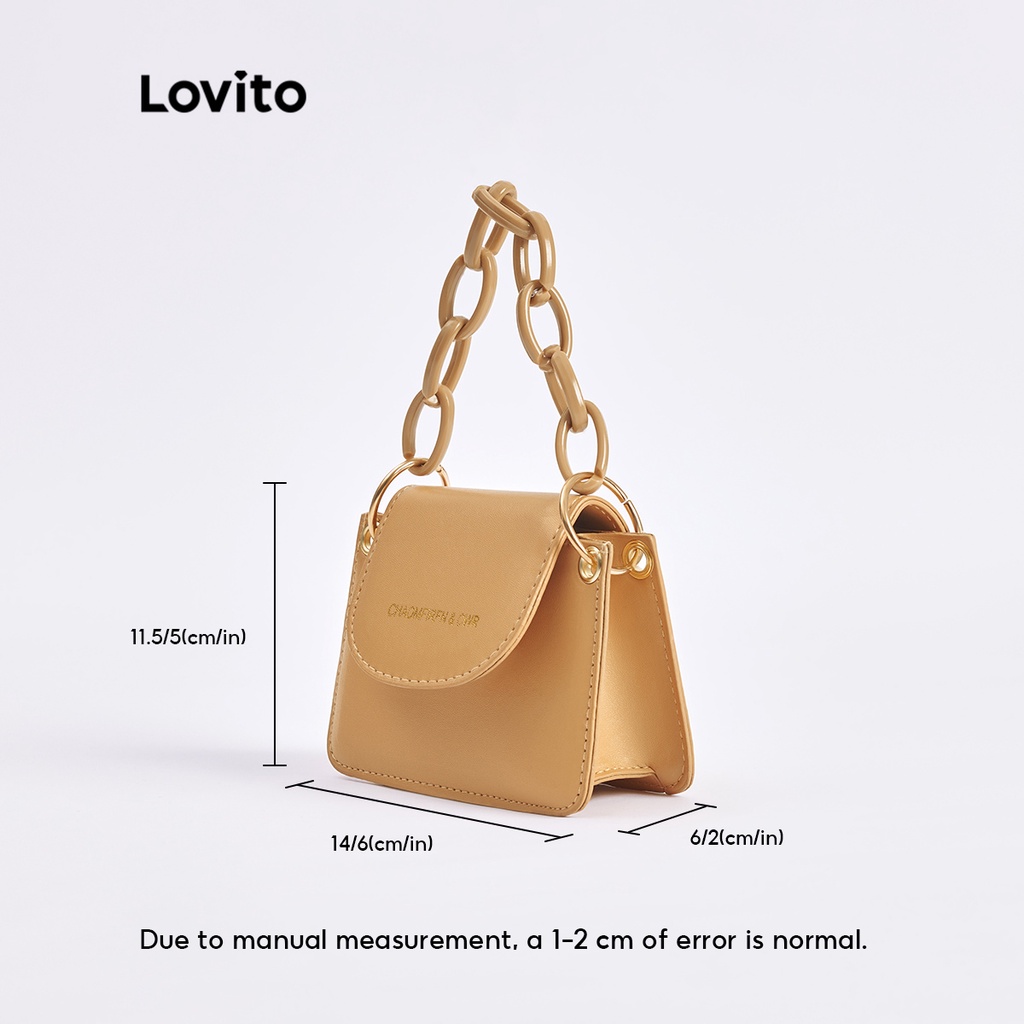 Túi hobo LOVITO tròn chuỗi dây xích họa tiết chữ cái thanh lịch cho nữ L48BA035 (kaki/ trắng/ hồng/ đen)