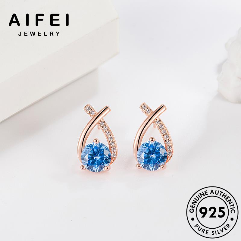 AIFEI JEWELRY quốc thật sức tai tròn giảm loại nữ bông 925 nhiệt Thời khuyên hàn trang kiện tua thời xỏ nguyên bản độ bạc aquamarine vàng phụ vành E177