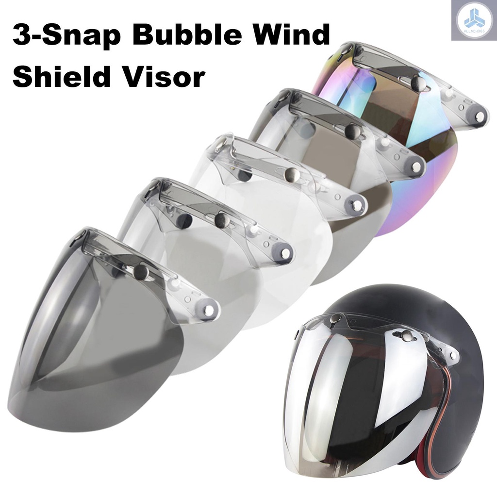 Open Face Helmet Visor Motorcycle Helmet Bubble Lens 3-Snap Bubble Wind Shield Visor