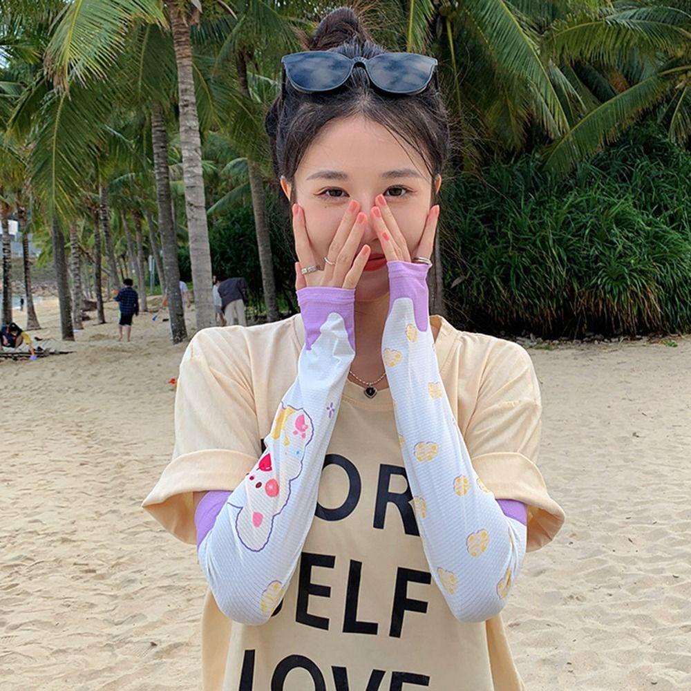 Ống Tay Áo Co Giãn Thoáng Khí Chống Tia UV In Họa Tiết Hoạt Hình Dễ Thương Cho Nữ
