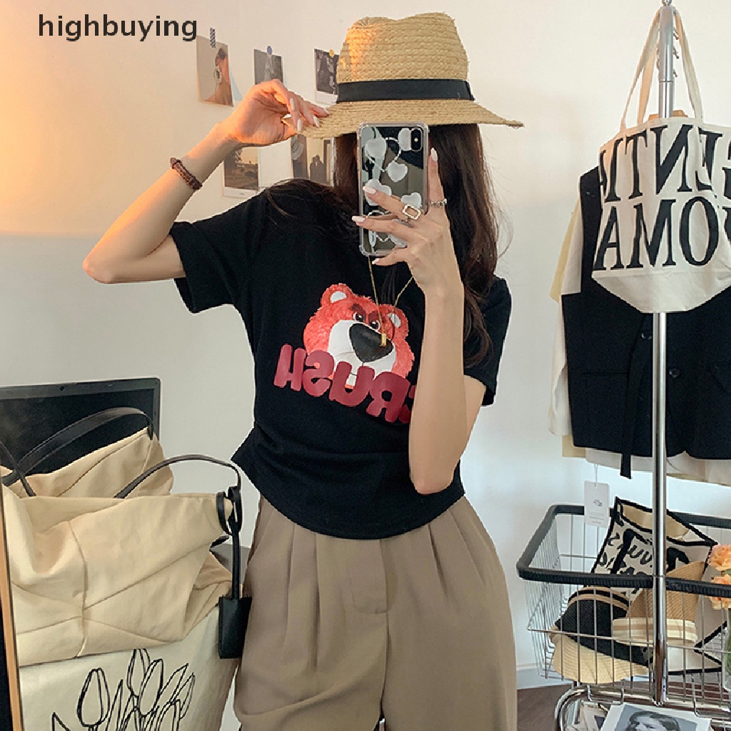 Áo Thun Tay Ngắn Cổ Tròn In Hình Gấu Thời Trang Mùa Hè Cho Nữ