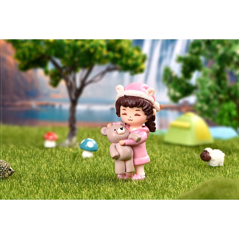 Mô Hình Tiểu Cảnh "Cặp Đôi Ôm Gấu Micro Mini" Trang Trí Sen Đá, Sân Vườn/ Chậu Cây, DYI, Terrarium