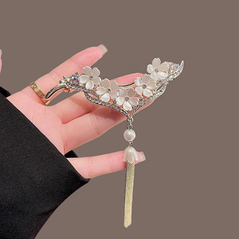 Kẹp Tóc Dạng Xoắn Hình Hoa Lily Đính Kim Cương Giả Bằng Kim Loại Thung Lũng Ngọc Trai Lưng Của Thung Lũng Cài Tóc Cho Nữ