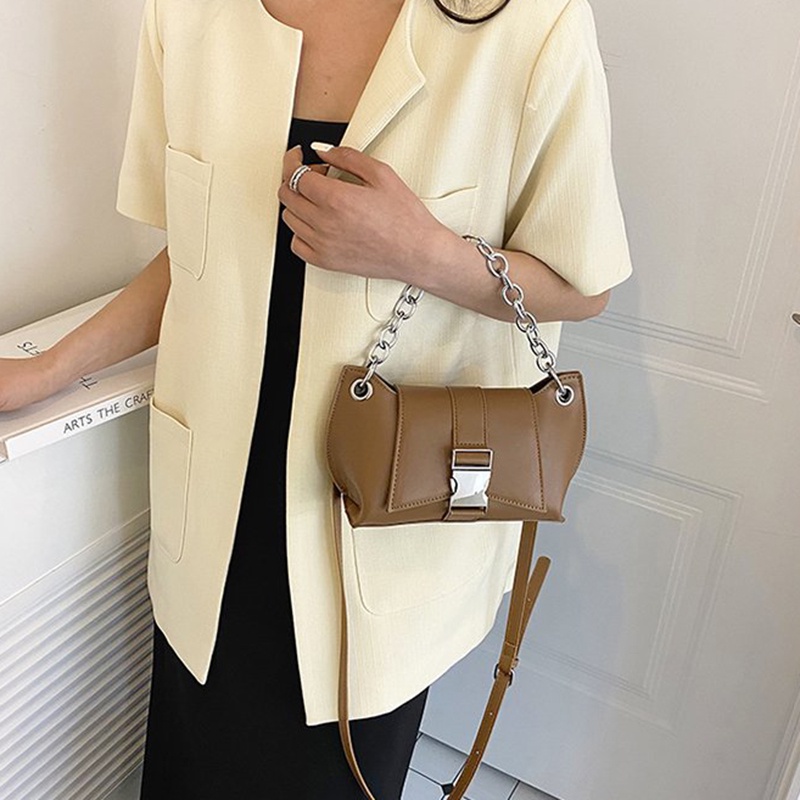 Ielgy Túi Đeo Vai Hình Vuông Nhỏ Có Khóa Cài Đơn Giản Kết Cấu Một Bên Vai Phong Cách Nước Ngoài