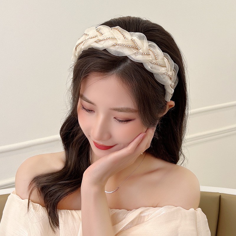 Băng Đô Vải Gạc Vành Rộng Đính Đá Thời Trang Mùa Hè 2023 Mới