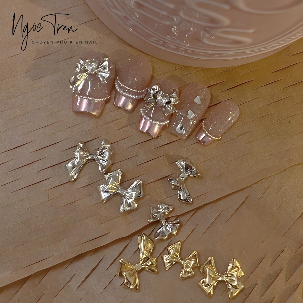 Charm Nơ Kim Loại Vàng Bạc Mới 2023 | Trang Trí Móng Tay