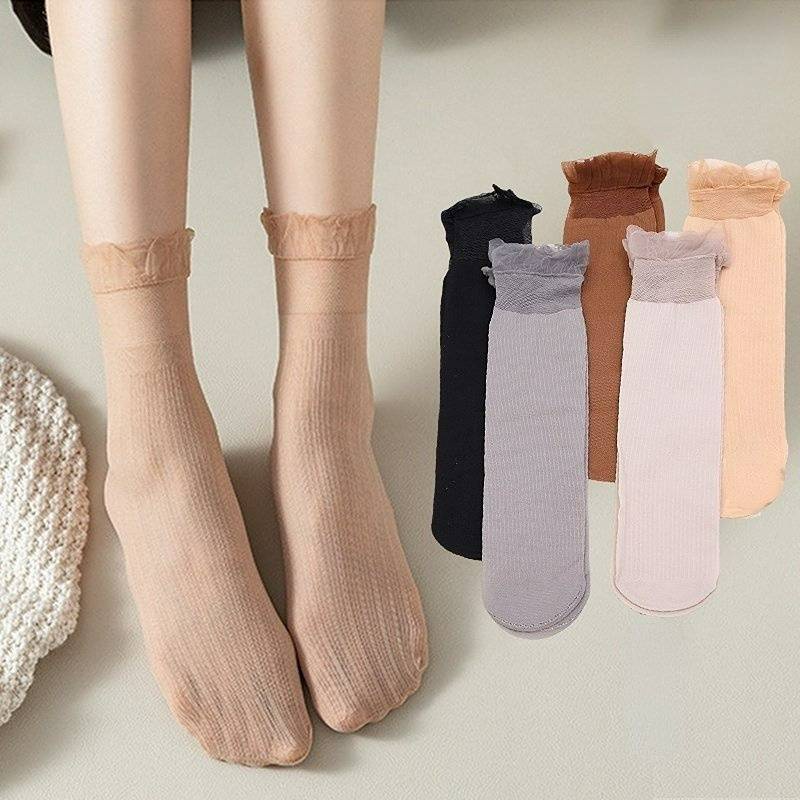 Đôi Vớ Ren Xếp Ly Siêu Mỏng Trong Suốt 7 Màu Co Giãn Thoáng Khí Thời Trang Mùa Hè Cho Nữ