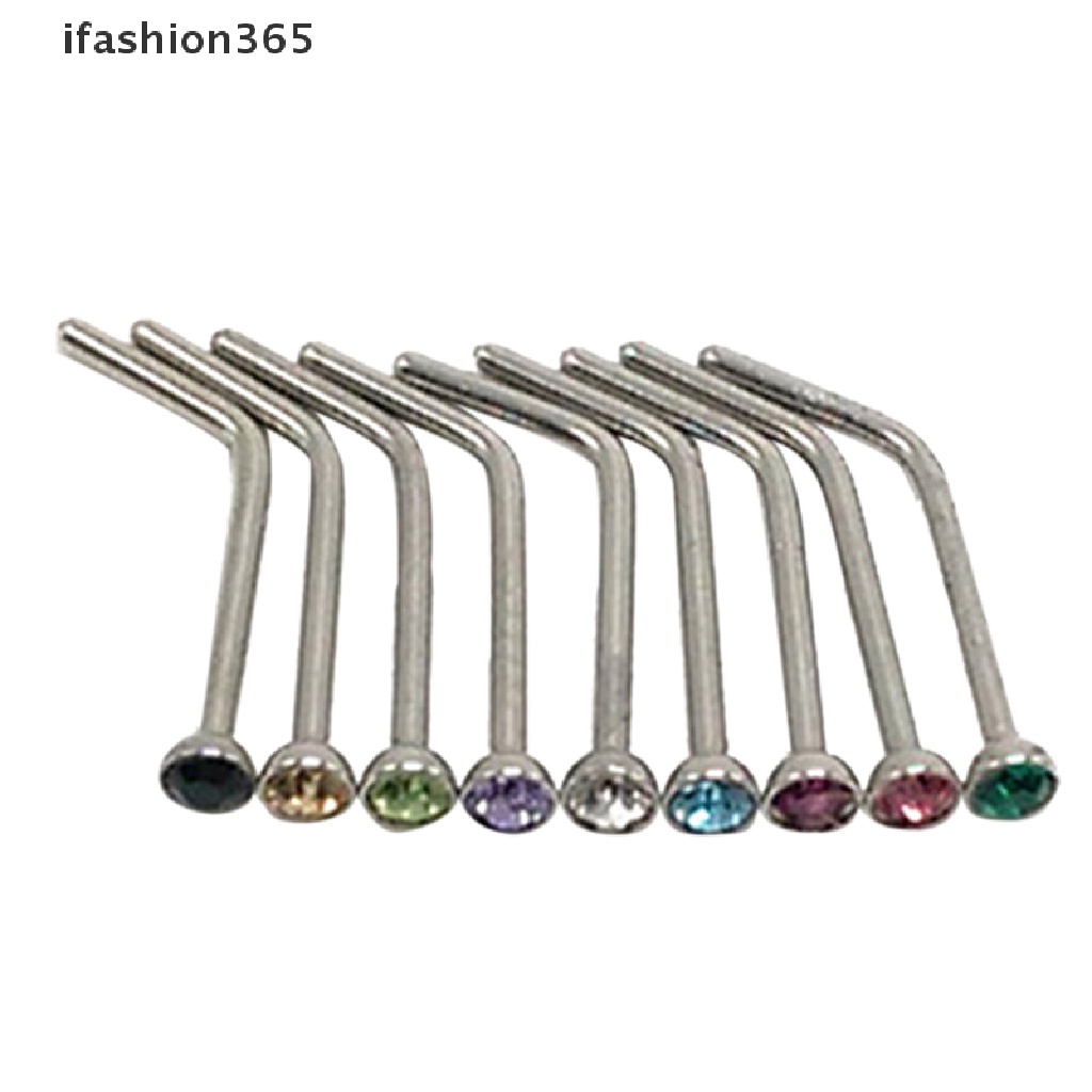 Set 10 Khuyên Mũi Bằng Thép Không Gỉ Đính Đá Thời Trang ifashion365