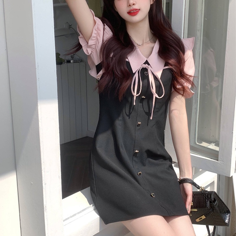 IELGY  Đầm Ngắn Diềm Xếp Nếp Phong Cách Pháp Ngọt Ngào Cho Nữ