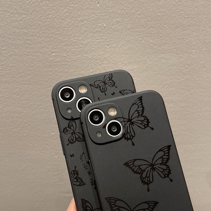 Ốp Điện Thoại Màu Đen Họa Tiết Bươm Bướm Thời Trang Cho iPhone 14 7 8 Plus 11 X XS 12 XR 13 Pro Max