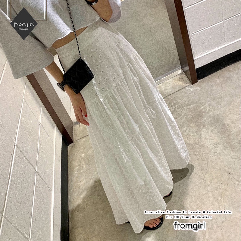 Chân Váy Ren Dài Qua Gối Lưng Thun Thời Trang Mùa Xuân Cho Nữ