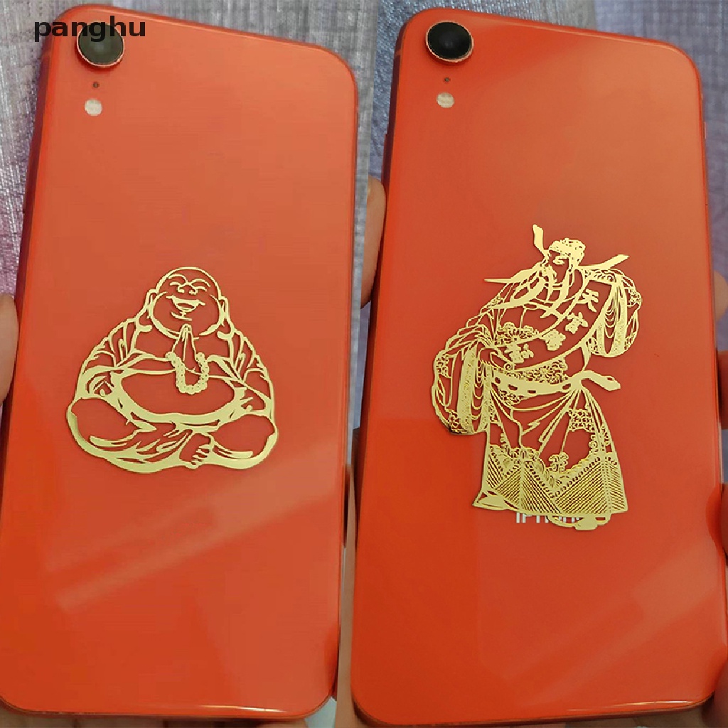 Miếng Dán Lưng Điện Thoại Bằng Kim Loại Họa Tiết Rồng Và Phượng Hoàng May Mắn