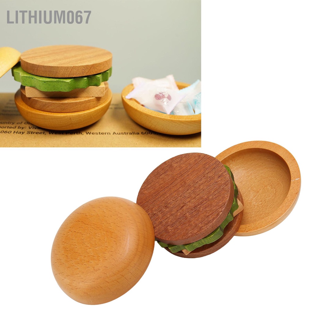 Lithium067 Hamburger Coaster Set Cách nhiệt Đế lót ly uống bằng gỗ tinh tế dễ thương có nam châm cho nhà bếp