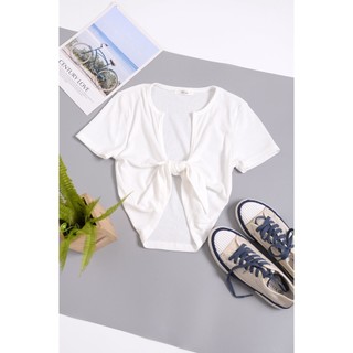 Áo croptop thun gân ACTIVE USA cột nơ trước