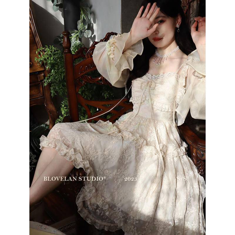 Set Đầm Hai Dây Và Áo Khoác Cardigan Chiffon Tay Dài Ngọt Ngào Thời Trang Mùa Hè Hàng Mới Dành Cho Bạn