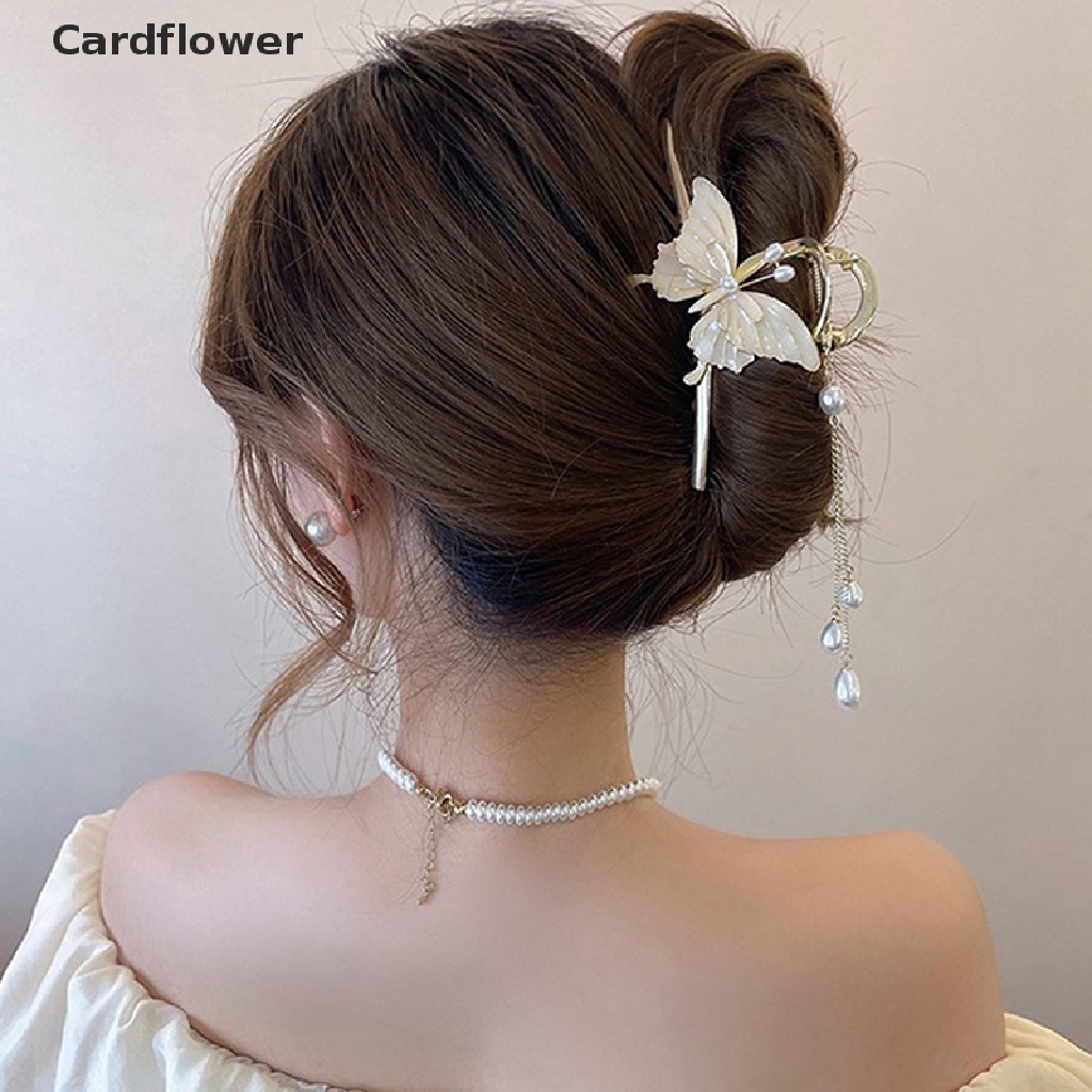 &lt; Cardflower &gt; Kẹp Tóc Móng Vuốt Đính Pha Lê Và Ngọc Trai Hình Hoa Thanh Lịch Thời Trang Dành Cho Nữ Đang Bán Chạy