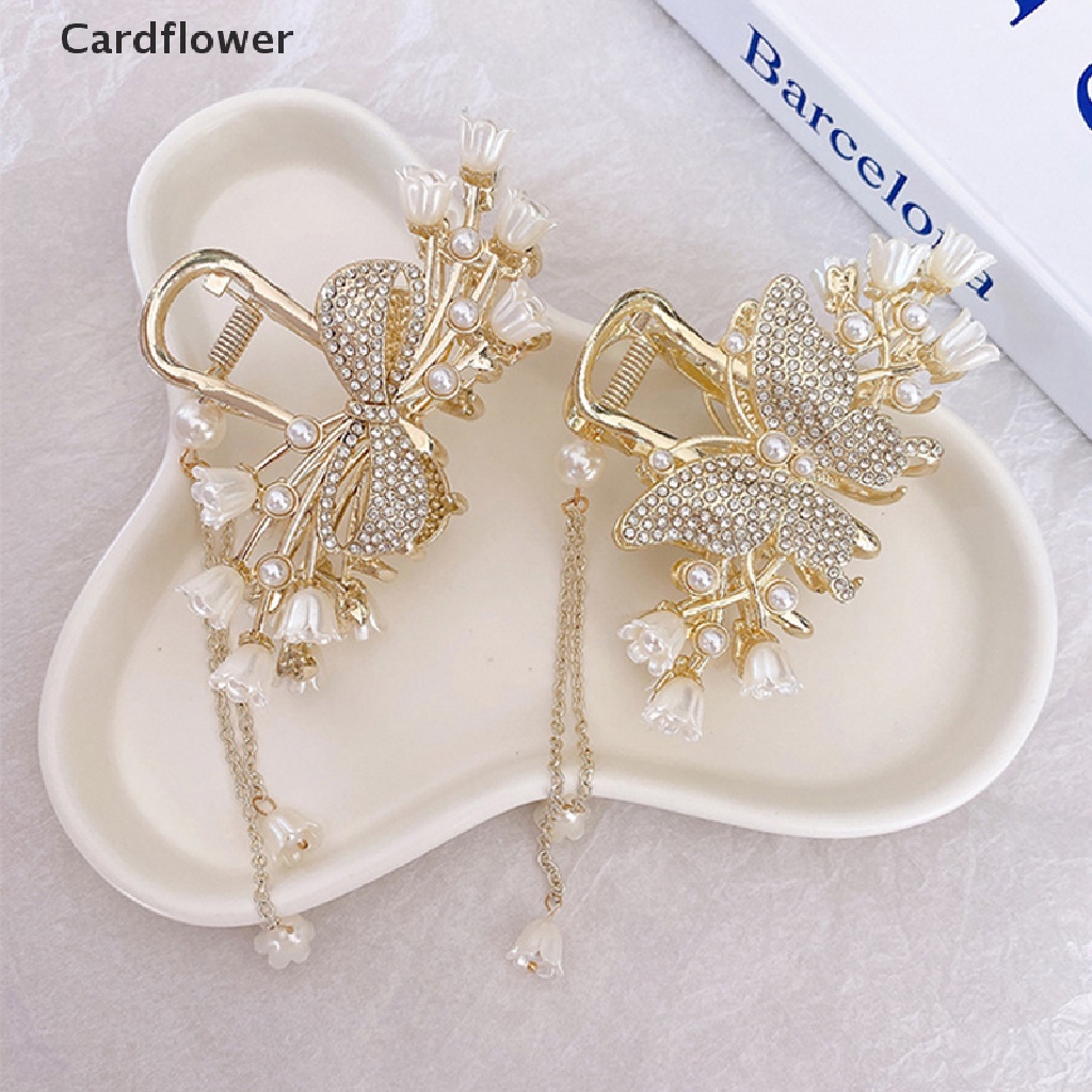 &lt; Cardflower &gt; Kẹp Tóc Tua Rua Đính Ngọc Trai Thời Trang Mới Cho Nữ Hình Cá Mập / Hoa Đang Giảm Giá