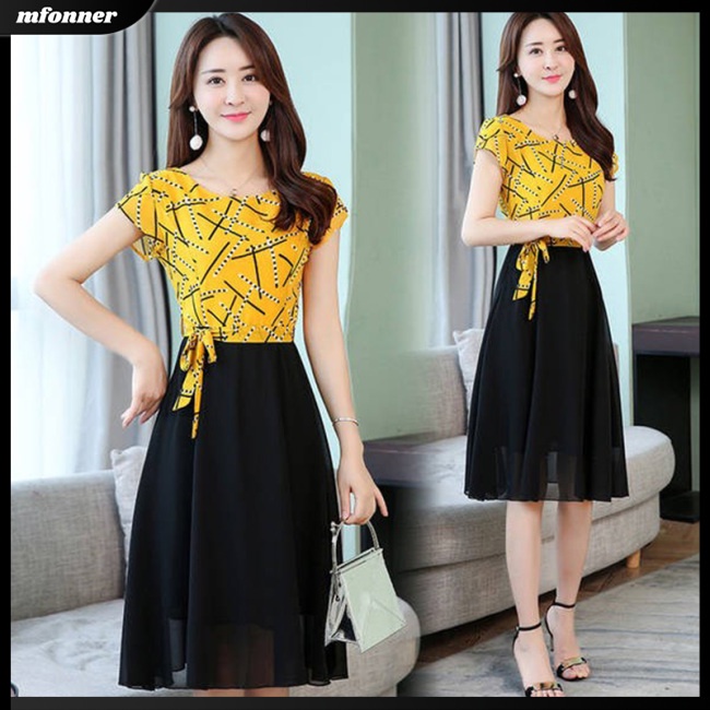 Đầm Dáng Chữ A Tay Ngắn Họa Tiết Kẻ Sọc Thời Trang Mùa Hè Cho Nữ