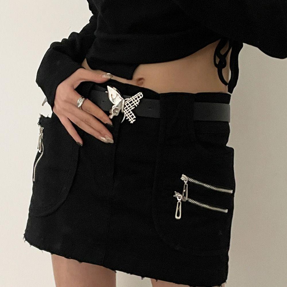 USNOW Thắt Lưng Da PU Khóa Kim Loại Y2k Thời Trang Cho Nam Nữ