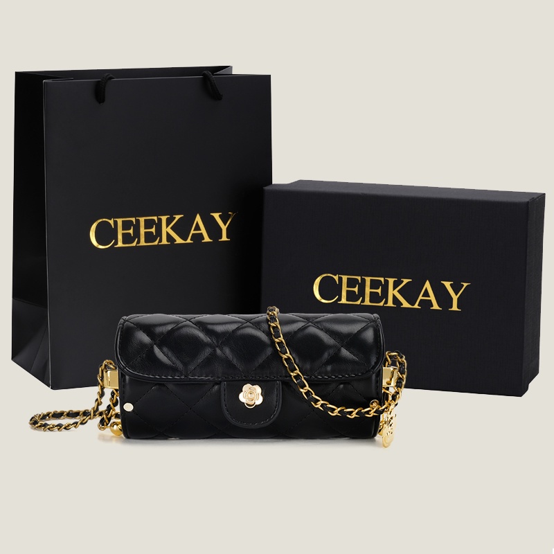 🌸Hàng Order🌸 Túi Xách Nữ CEEKAY Kẻ Lưới Da Trần Nắp Gập Đính Hoa Quai Da Phối Xích Sang Chảnh Nữ Tính Hàng Quảng Châu