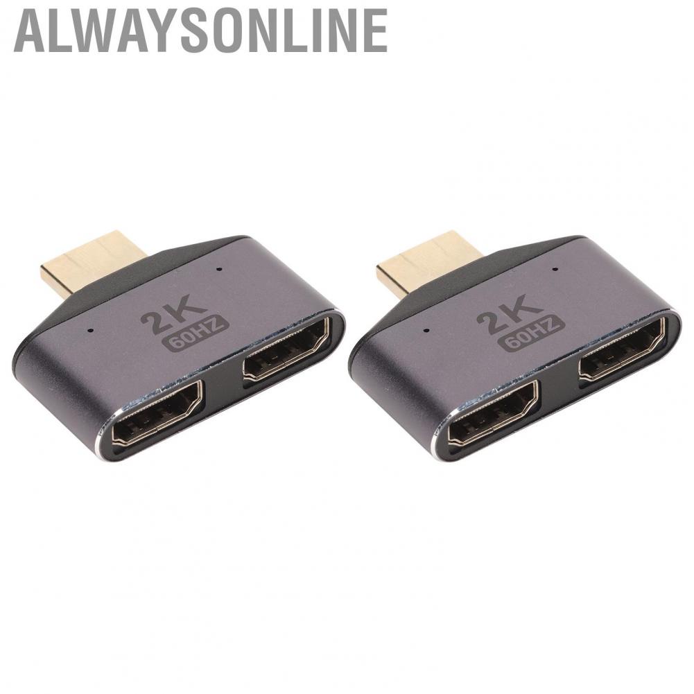 Alwaysonline HD Multimedia Interface Male To Dual Female Adapter  Indicator Light Design 1 2 Video Splitter 2pcs Portable Gold Plated 2K 60Hz for Game Console PC