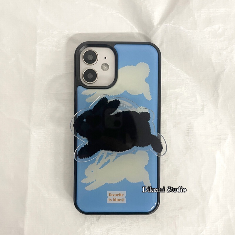 Ốp Điện Thoại Tpu Viền Đen In Hình Thỏ Trắng Có Giá Đỡ Cho iphone 14pro / 13pro / 14promax / 13promax / 12 / 11 / xsmax / xr