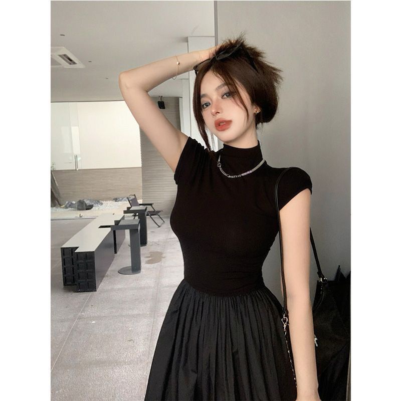 COZOK Đầm Ngắn Tay Cổ Cao Thời Trang Vintage Xinh Xắn