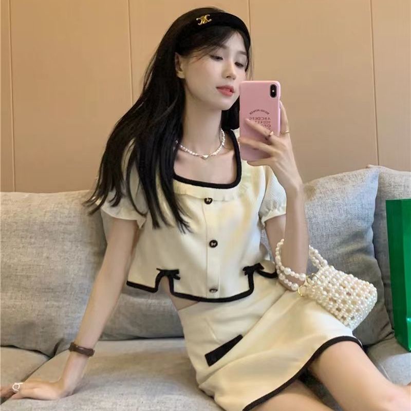 Set Áo Lửng Phối Chân Váy Ngắn Phong Cách Retro Thời Trang Hè Mới Cá Tính Cho Nữ