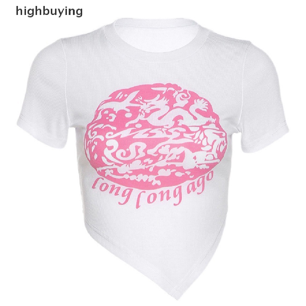 Áo Thun Lửng Ngắn Tay Cổ Tròn In Họa Tiết Phong Cách Retro Cho Nữ