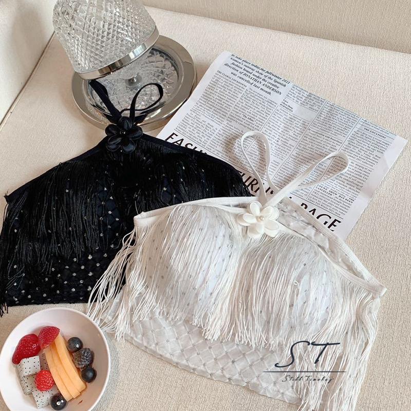 Áo Hai Dây Mỏng Mùa Hè CY03 Họa Tiết Hoa Có Tua Rua Cho Nữ