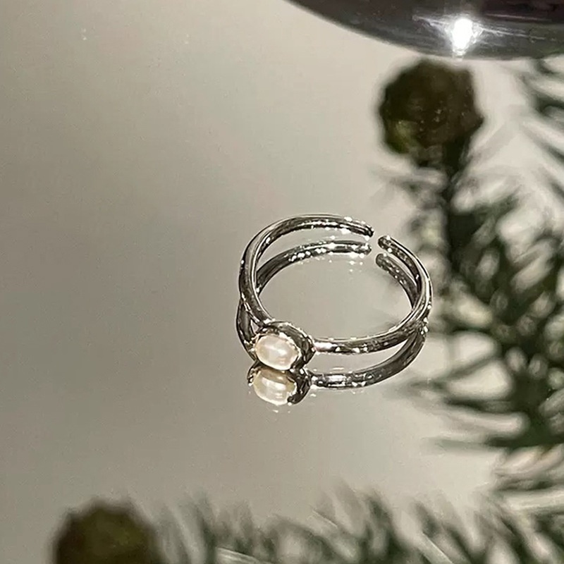 Nhẫn Hở Đính Ngọc Trai Kim Loại Phong Cách Retro Hàn Quốc Cho Nữ