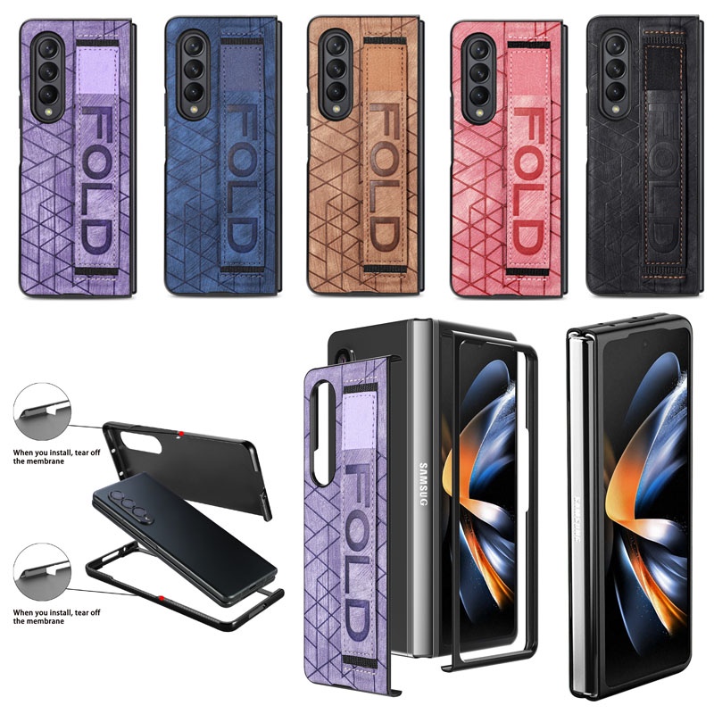 Ốp Điện Thoại Kính Cường Lực Có Ngăn Đựng Bút Và Dây Đeo Tay Cho Samsung Galaxy Z Fold 4 Fold 3